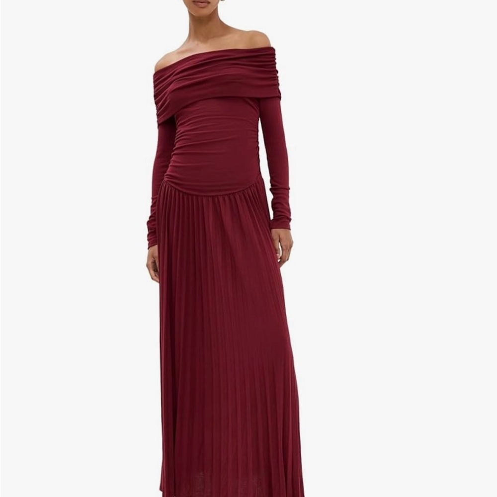 Lioness Field of Dreams Off-Shoulder Burgundy Maxi Dress Size Small